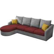 Shrank Round Lounger L Shape 6 Seater Sofa Set for Living Room (Maroon Grey) Fabric Sofa | LHS