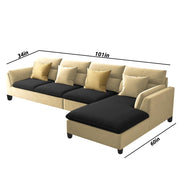 Delton RHS 6 Seater L Shape Sofa Set for Living Room (Cream Black) Premium Fabric