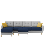 Lizel LHS 6 Seater L Shape Sofa Set with Center Table for Living Room (Blue Grey Fabric) Premium Velvet Fabric Sofa