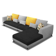 Casaliving Margreta RHS 6 Seater L Shape Sofa Set for Living Room (Black Grey Fabric) Premium Fabric Sofa