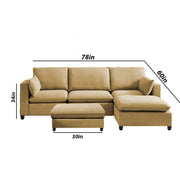 Amberlin 4 Seater Interchangeable L Shape Sofa with Ottoman for Living Room (Cream)