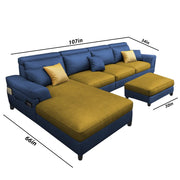 Blakey 6 Seater L Shape Sofa with Ottoman for Living Room (Blue Yellow Fabric) Left Side