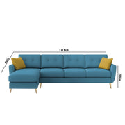 Lizel LHS 6 Seater L Shape Sofa Set for Living Room (Turquise Fabric) Premium Velvet Fabric Sofa
