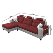Lanorome LHS 4 Seater L Shape Sofa Set for Living Room- (Maroon Grey) Premium Fabric Sofa