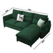 Andon 4 Seater L Shape Sofa Set for Living Room (Green Fabric) Right Side Sofa
