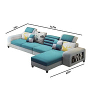 Samra 5 Seater L Shape Sofa Set for Living Room (Light Blue Grey Fabric) Right Side