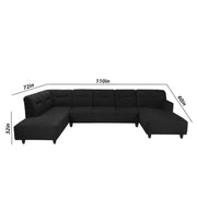 Ragno 8 Seater U Shape Sofa Set for Living Room (Black Fabric) Premium Fabric Sofa