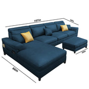 Blakey 6 Seater L Shape Sofa with Ottoman for Living Room (Blue Sued Fabric) Left Side
