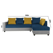 Rio 6 Seater L Shape Sofa for Living Room | Color - Blue Grey Fabric| Right Side Sofa