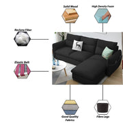 Andon 4 Seater L Shape Sofa Set for Living Room (Black Fabric) Right Side Sofa