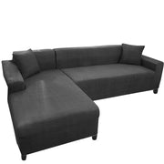Atlanci 6 Seater L Shape Sofa Set for Living Room (Black Fabric) Left Side