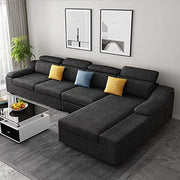 Jayden 4 Seater L Shape Sofa Set for Living Room (Black Fabric) Right Side