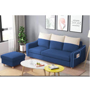 Alyona 3 Seater Sofa with Puffy for Living Room (Black Cream Fabric)