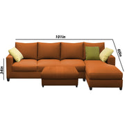Rihan 8 Seater L Shape Sofa Set with Ottoman for Living Room (Orange Fabric) Right Side Sofa