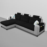 Lanorome LHS 4 Seater L Shape Sofa Set for Living Room- (Black Grey) Premium Fabric Sofa