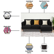 Croosen RHS 4 Seater L Shape Sofa Set for Living Room (Black Colour) Premium Velvet Fabric
