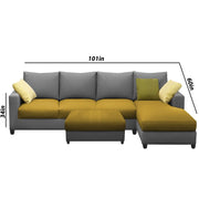 Rihan 8 Seater L Shape Sofa Set with Ottoman for Living Room (Yellow Grey Fabric) Right Side Sofa