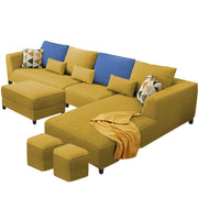 Minta LHS 8 Seater L Shape Sofa Set with Ottoman & 2 Puffy for Living Room (Green Fabric)