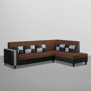 Nordy RHS 6 Seater L Shape Sofa Set for Living Room (Brown Black Colour) Premium Fabric Sofa Set