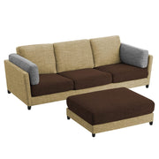 Nairo 4 Seater Interchangeable L Shape Sofa with Ottoman for Living Room (Cream Brown Fabric)