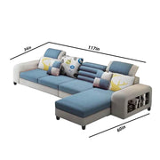 Samra 5 Seater L Shape Sofa Set for Living Room (Blue Grey Fabric) Right Side