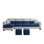 Aden LHS 6 Seater L Shape Sofa Set with 2 Puffy for Living Room (Blue Grey Colour Fabric) Premium Fabric Sofa Set for Living Room