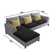 Delton LHS 4 Seater L Shape Sofa Set for Living Room (Black Grey) Premium Fabric