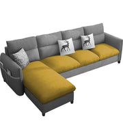 Andon 6 Seater L Shape Sofa Set for Living Room (Yellow Grey Fabric) Left Side Sofa