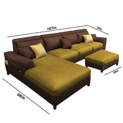 Blakey 6 Seater L Shape Sofa with Ottoman for Living Room (Brown Yellow Fabric) Left Side