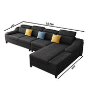 Jayden 4 Seater L Shape Sofa Set for Living Room (Black Fabric) Right Side