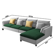 Delton RHS 6 Seater L Shape Sofa Set for Living Room (Green Grey) Premium Fabric
