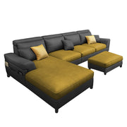 Blakey 6 Seater L Shape Sofa with Ottoman for Living Room (Black Yellow Fabric) Left Side