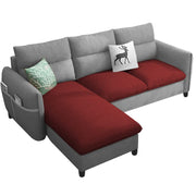 Andon 4 Seater L Shape Sofa Set for Living Room (Maroon Grey Fabric) Left Side Sofa