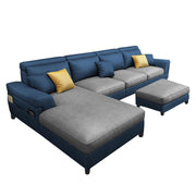 Blakey 6 Seater L Shape Sofa with Ottoman for Living Room (Grey Blue Fabric) Left Side