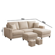 Casaliving Rolando RHS 4 Seater L Shape Sofa with 2 Puffy Set for Living Room | Sofa Set for Living Room (4S RHS - Ottoman, Cream Premium Fabric)