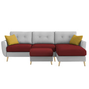 Lizel RHS 4 Seater L Shape Sofa Set with Center Table for Living Room (Maroon Grey Fabric) Premium Velvet Fabric Sofa