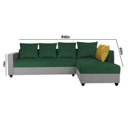 Rio 6 Seater L Shape Sofa for Living Room | Color - Green Grey Fabric| Right Side Sofa