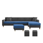 Garcia RHS 8 Seater L Shape Sofa Set with Ottoman & 2 Puffy for Living Room (Dark Grey) Premium Fabric Sofa Set