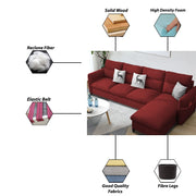 Andon 6 Seater L Shape Sofa Set for Living Room (Black Grey Fabric) Left Side Sofa