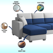 Aden RHS 4 Seater L Shape Sofa Set with 2 Puffy for Living Room (Blue Grey Colour Fabric) Premium Fabric Sofa Set for Living Room