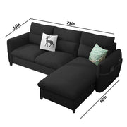 Andon 4 Seater L Shape Sofa Set for Living Room (Black Fabric) Right Side Sofa