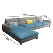 Francis 6 Seater Sofa Set for Living Room (Sky Blue Grey Fabric) Left Side Sofa