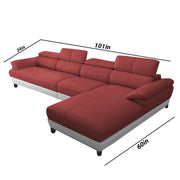Amok 6 Seater L Shape Sofa Set for Living Room (Maroon Grey Leathertte) Right Side