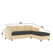 Blustin RHS 4 Seater L Shape Sofa Set for Living Room (Cream Black Fabric) Premium Fabric Sofa