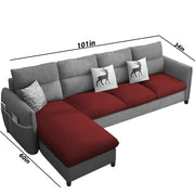Andon 6 Seater L Shape Sofa Set for Living Room (Black Grey Fabric) Left Side Sofa