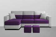 Aden LHS 4 Seater L Shape Sofa Set with 2 Puffy for Living Room (Purple Grey Colour Fabric) Premium Fabric Sofa Set for Living Room