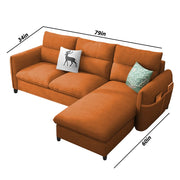 Andon 4 Seater L Shape Sofa Set for Living Room (Orange Fabric) Right Side Sofa