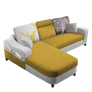 Amanda LHS 4 Seater L Shape,Sofa Set for Living Room (Yellow Grey Fabric)