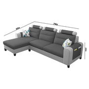 Lanorome LHS 4 Seater L Shape Sofa Set for Living Room- (Dark Grey) Premium Fabric Sofa