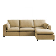 Amberlin 4 Seater Interchangeable L Shape Sofa with Ottoman for Living Room (Cream)